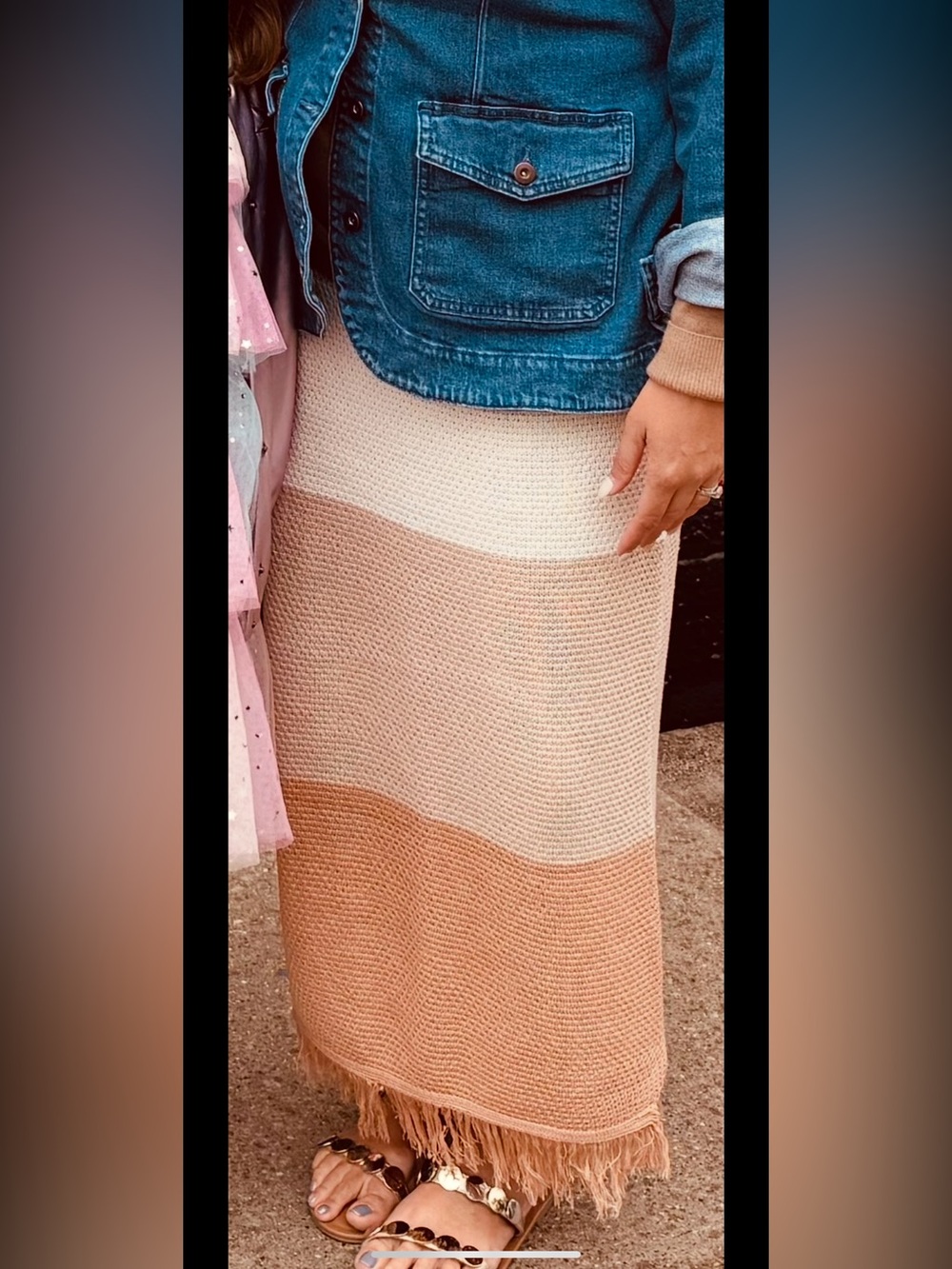 Petal & Pup White, Beige & Tan Colorblock Fringe Pencil Skirt - Picture 2 of 4